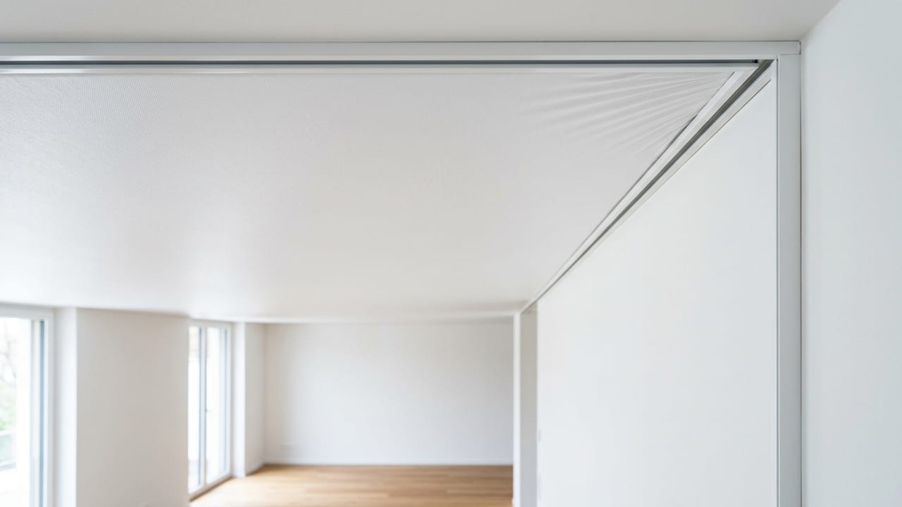 натянутая ПВХ-плёнка потолка под напряжением