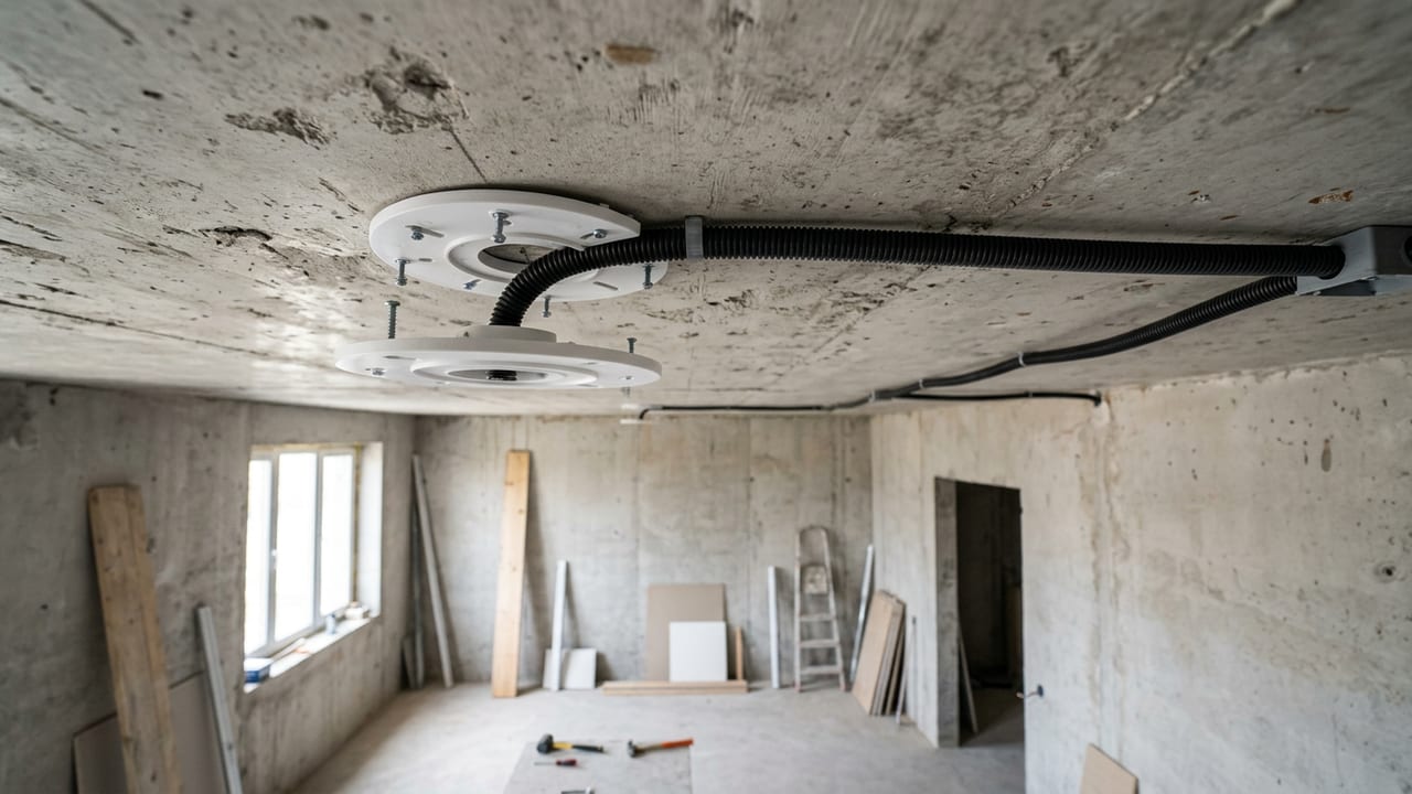 Закладная платформа для датчика дыма на черновом потолке до натяжки полотна